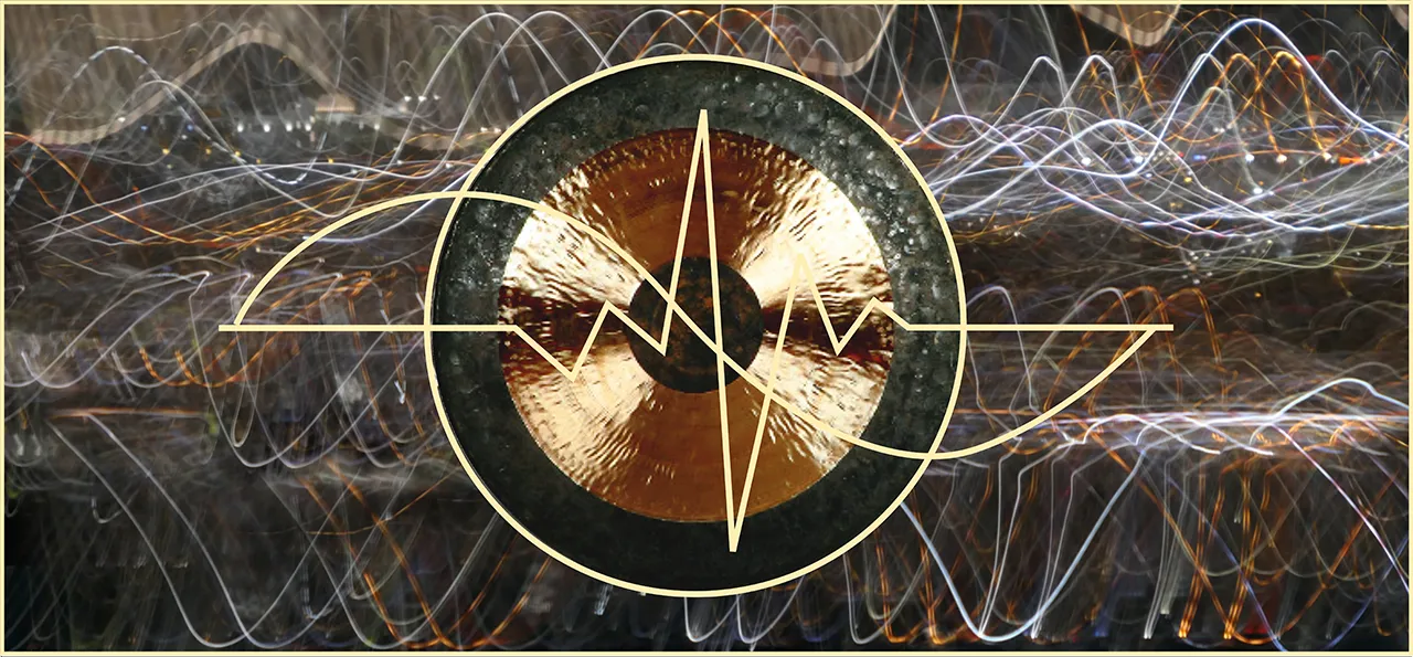 Ein gong vor schwingenden Linien hinter dem Logo von Rhythm of Life - Kurt Werner Adametz